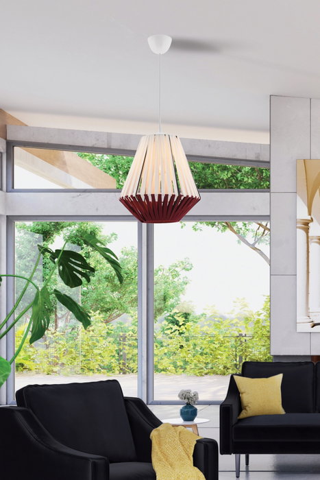 Opviq Lámpara de Araña de Cuerpo Metálico con Tapa de Macramé Blanco y Rojo Opviq Lámpara de Araña de Cuerpo Metálico con Tapa de Macramé Blanco y Rojo